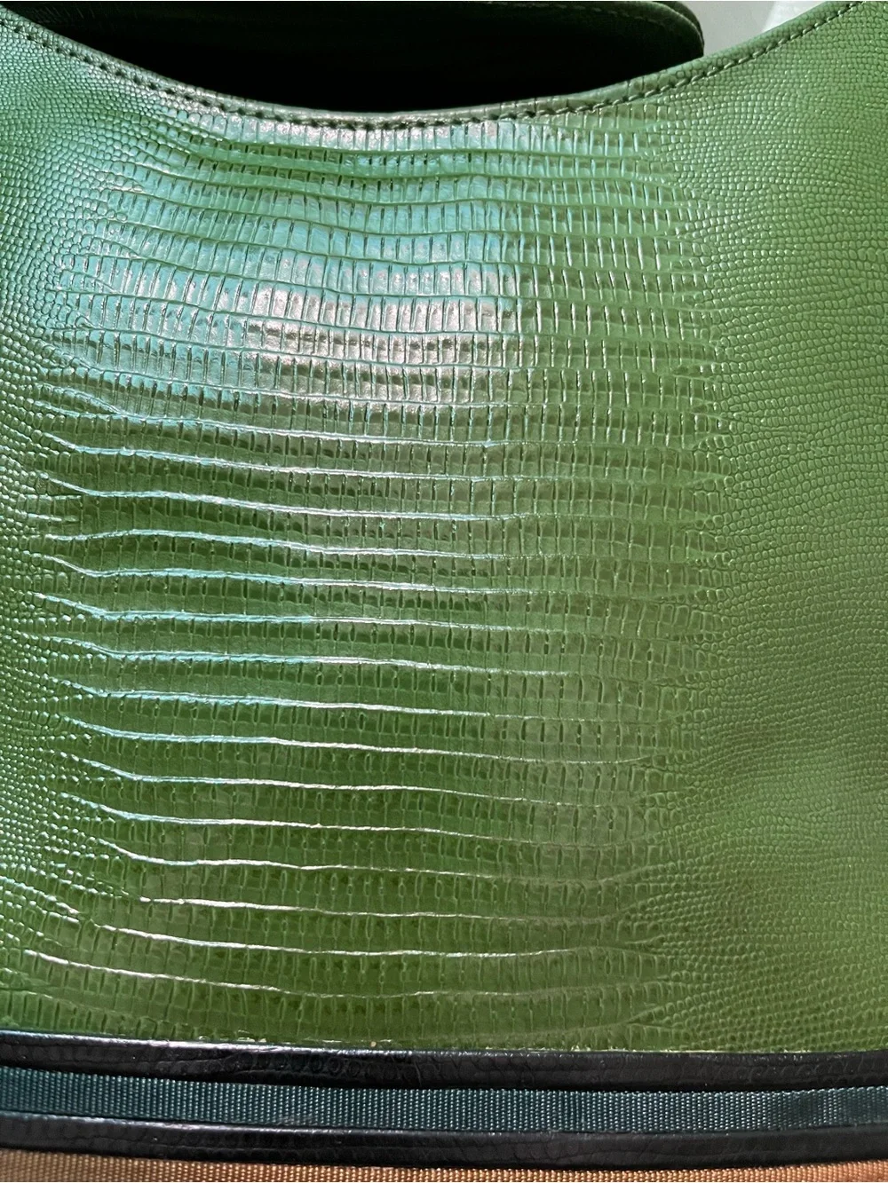 Vintage Sharif Green Textured Reptile-Like Leather Satchel (Accents by Sharif)